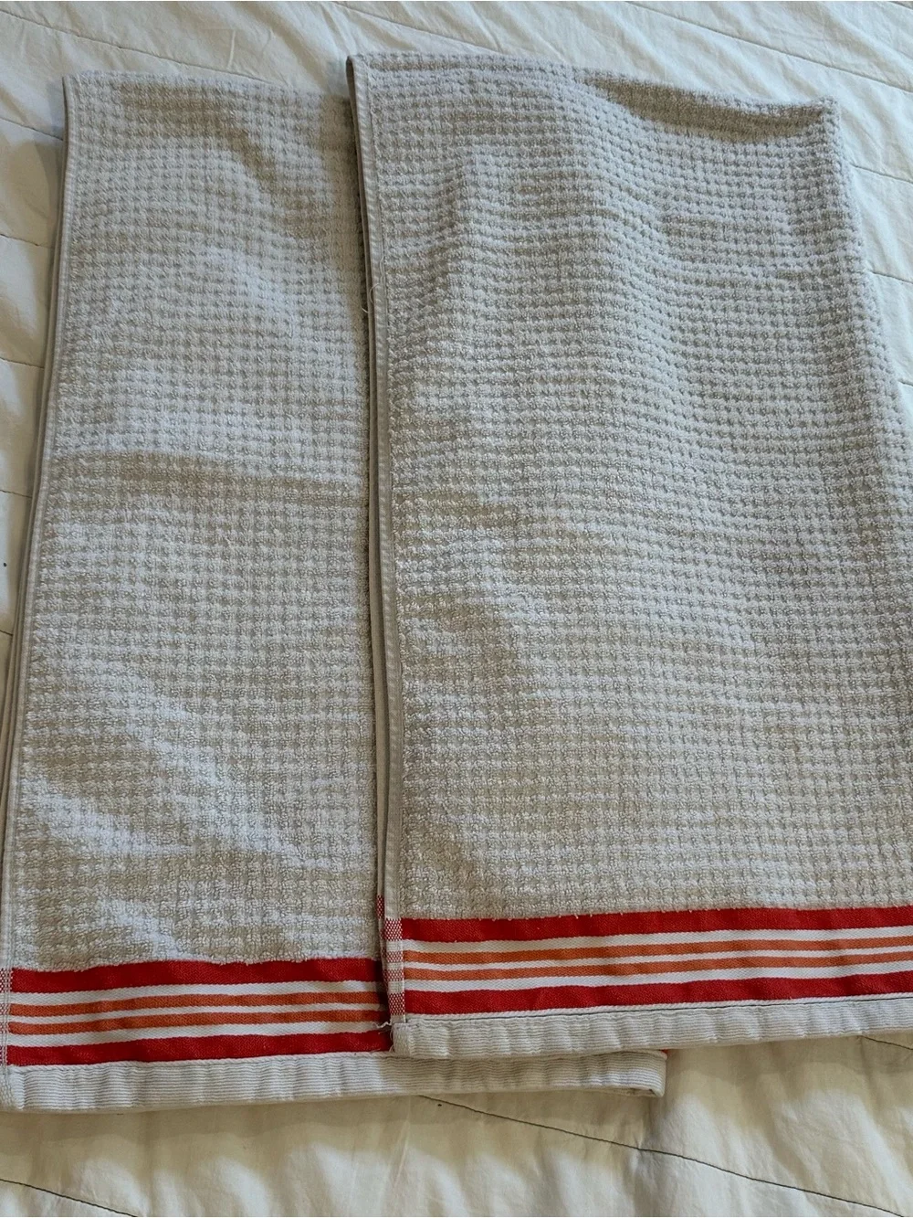 JCP Home Bath Towels (2013) Set of 2 Red Orange Stripe 100% Cotton Retro 27x52
